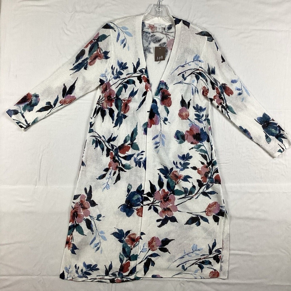 J. Jill Floral Linen Blend Long Cardigan Women's Petite‎ Small, NWT